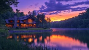 sunset-lake-house-stockcake